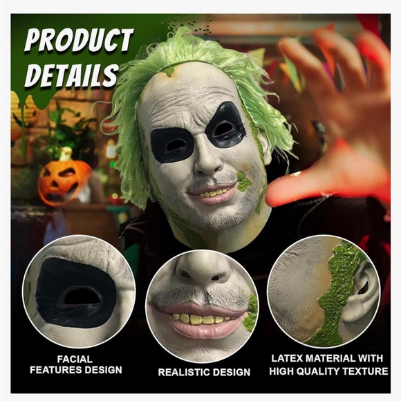 Beetlegeuse Head Mask. Wear for Halloween, A party, Masquerade Ball, Dress up. - Picture 2 of 8